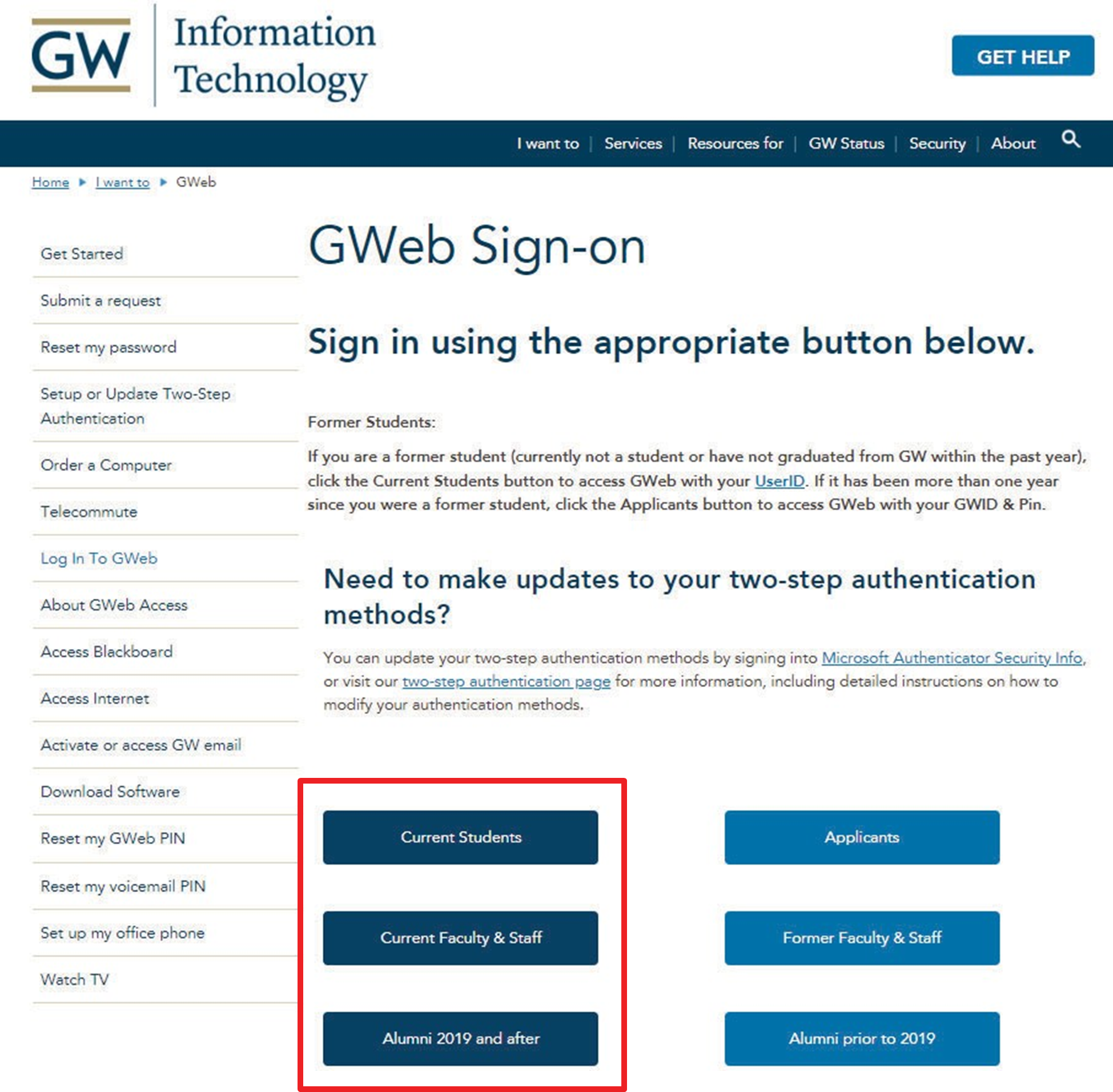 GWeb sign-on page