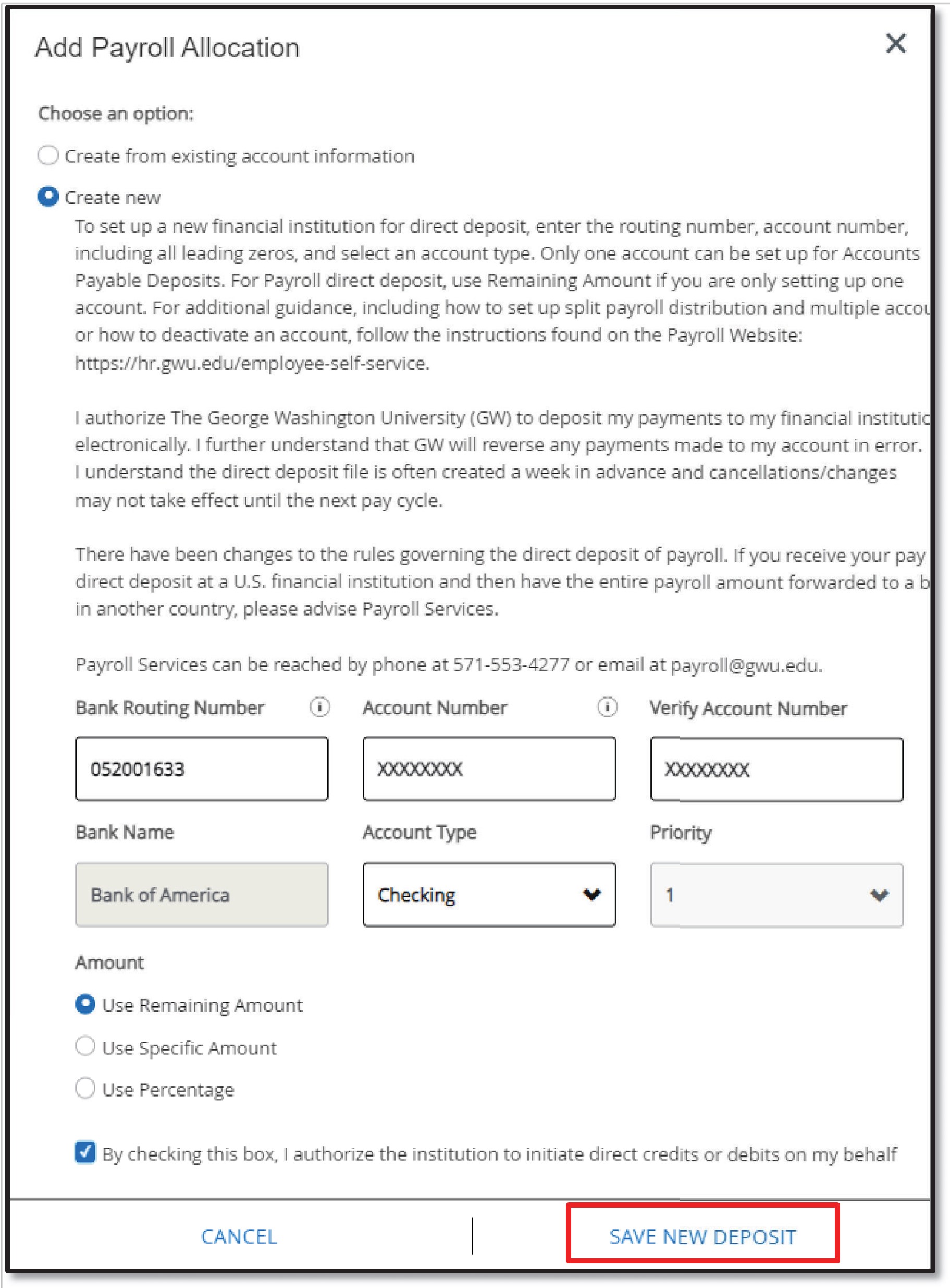 Add payroll allocatio form