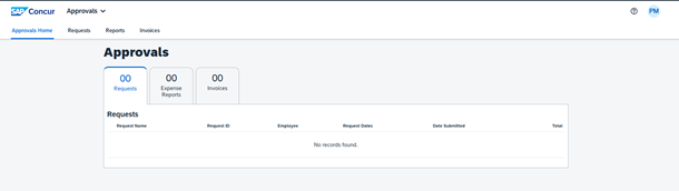 Concur screen showing approvals