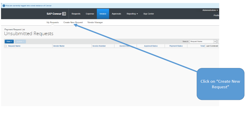 Create new request screenshot